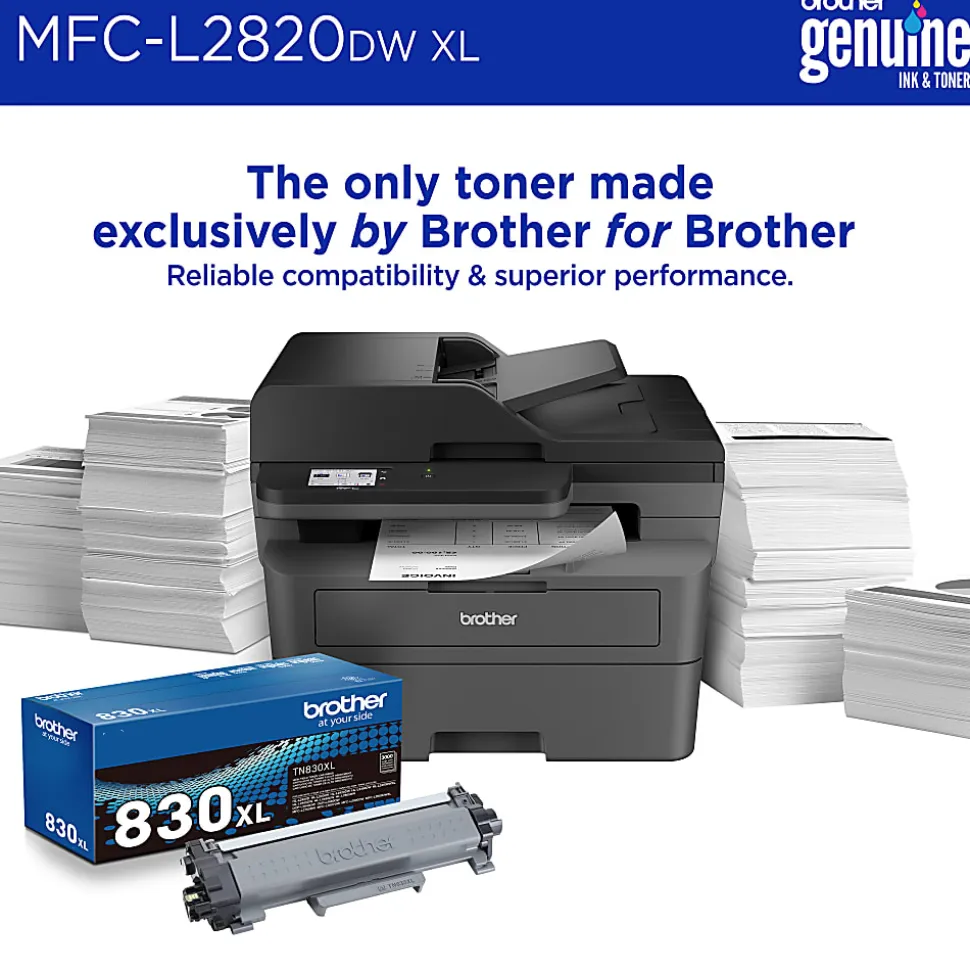 Brother MFC-L2820DW XL Wireless Compact Monochrome All-in-One Laser Printer with up to 4,200 pages of toner included
