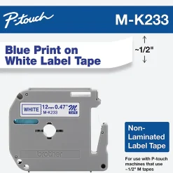 Brother MK-233 Blue-On-White Tape, 0.5" x 26.2'