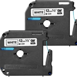 Brother M-2312PK Label Maker Tapes, 1/2" x 26 3/16', White, Pack Of 2