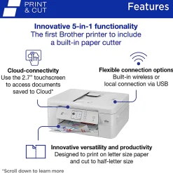 Brother Print & Cut MFC-J1800DW Wireless Inkjet Color All-in-One Printer With Automatic Paper Cutter And Refresh EZ Print Eligibility