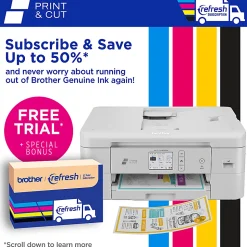 Brother Print & Cut MFC-J1800DW Wireless Inkjet Color All-in-One Printer With Automatic Paper Cutter And Refresh EZ Print Eligibility