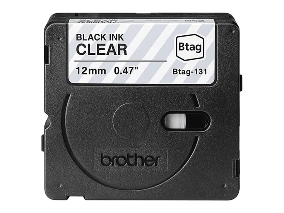 Brother P-touch Btag Black on Clear Label Tape (BTAG131), ~1/2 in x 13.1 ft (12 mm x 4 m)