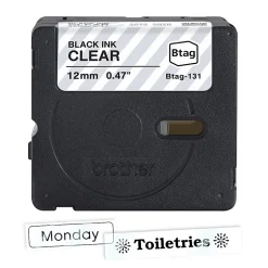 Brother P-touch Btag Black on Clear Label Tape (BTAG131), ~1/2 in x 13.1 ft (12 mm x 4 m)