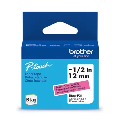 Brother P-touch Btag Black on Pink Label Tape (BTAGP31), ~1/2 in x 13.1 ft (12 mm x 4 m)