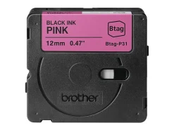 Brother P-touch Btag Black on Pink Label Tape (BTAGP31), ~1/2 in x 13.1 ft (12 mm x 4 m)