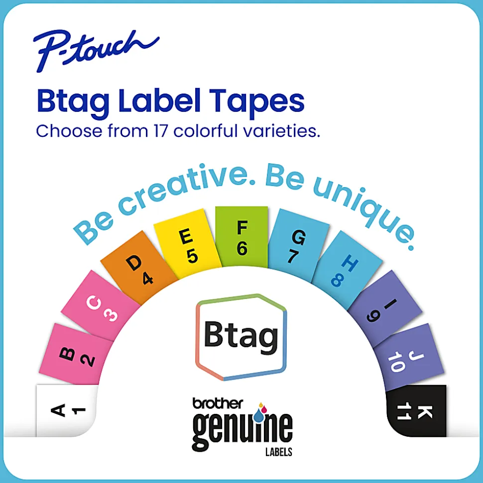 Brother P-touch Btag Black on Purple Label Tape (BTAGF31), ~1/2 in x 13.1 ft (12 mm x 4 m)