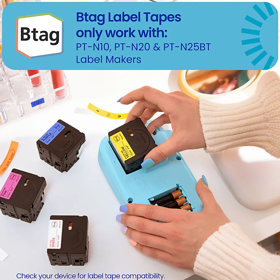Brother P-touch Btag Black on White Label Tape (BTAG231), ~1/2 in x 13.1 ft (12 mm x 4 m)