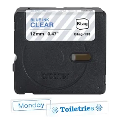 Brother P-touch Btag Blue on Clear Label Tape (BTAG133), ~1/2 in x 13.1 ft (12 mm x 4 m)