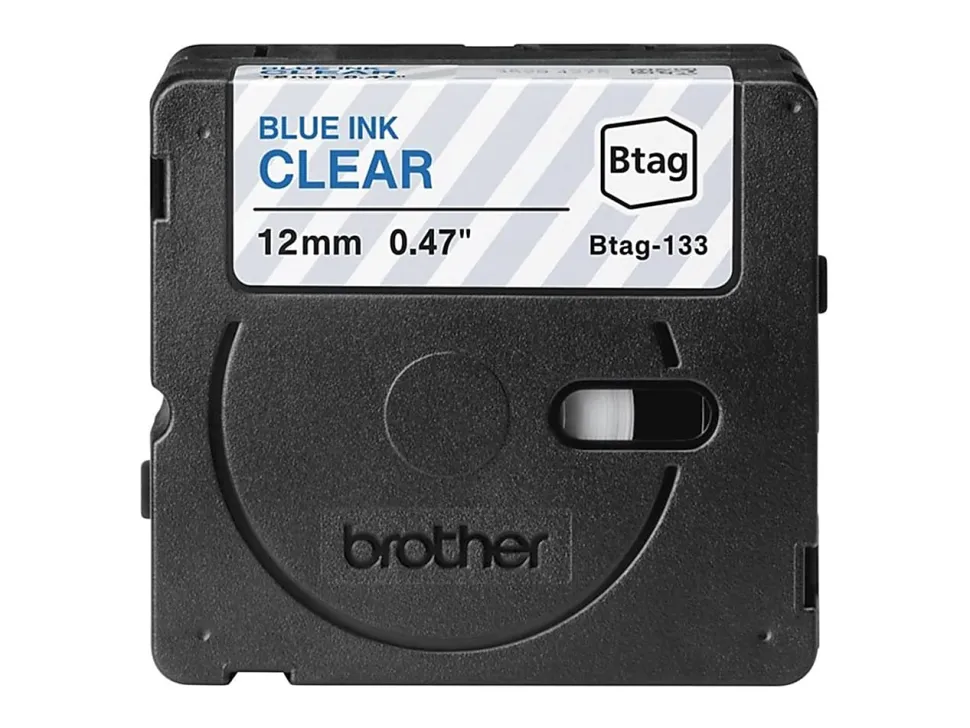 Brother P-touch Btag Blue on Clear Label Tape (BTAG133), ~1/2 in x 13.1 ft (12 mm x 4 m)
