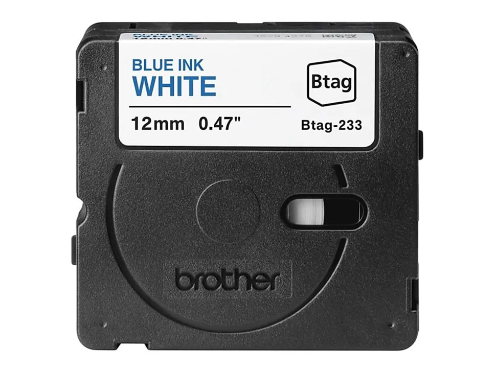 Brother P-touch Btag Blue on White Label Tape (BTAG233), ~1/2 in x 13.1 ft (12 mm x 4 m)