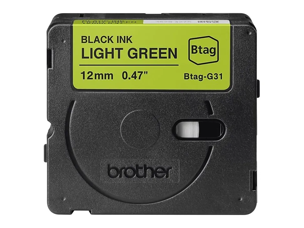Brother P-touch Btag Label Tape, BTAGG31, 0.47 in by 13.1 ft, Black on Light Green