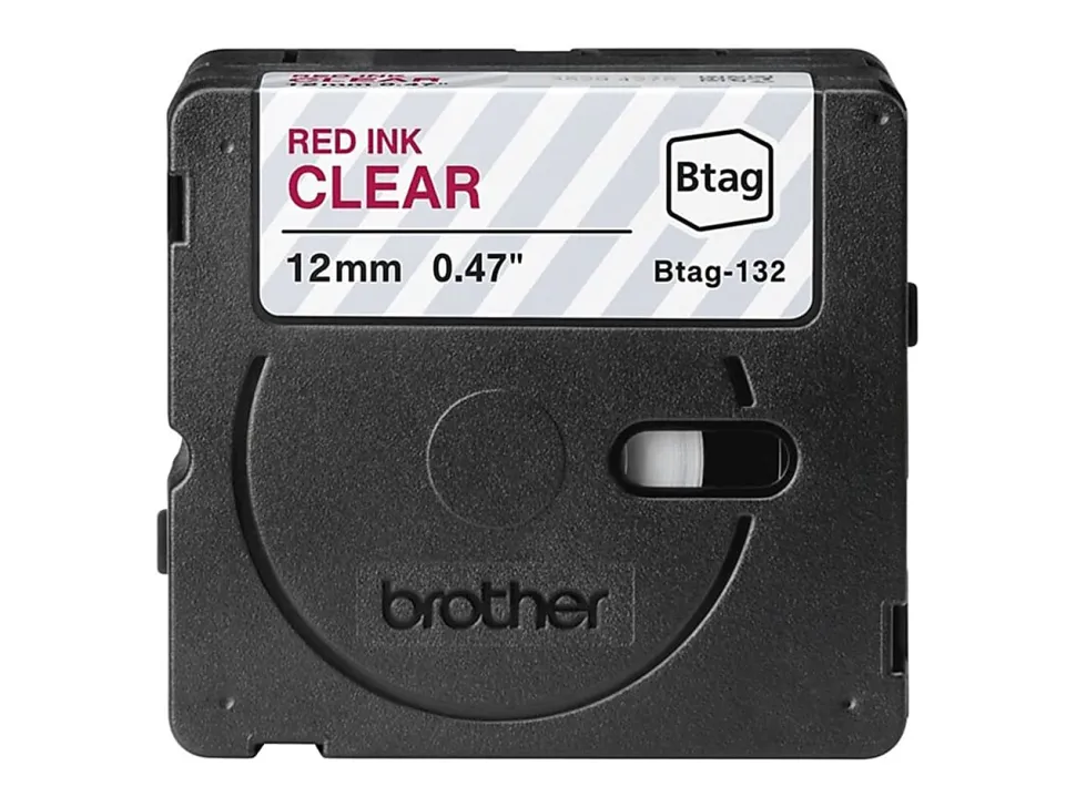 Brother P-touch Btag Red on Clear Label Tape (BTAG132), ~1/2 in x 13.1 ft (12 mm x 4 m)