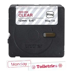 Brother P-touch Btag Red on Clear Label Tape (BTAG132), ~1/2 in x 13.1 ft (12 mm x 4 m)