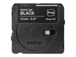 Brother P-touch Btag White on Black Label Tape (BTAG335), ~1/2 in x 13.1 ft (12 mm x 4 m)