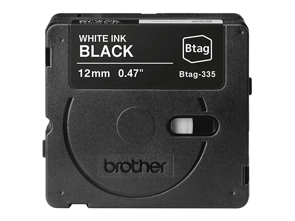 Brother P-touch Btag White on Black Label Tape (BTAG335), ~1/2 in x 13.1 ft (12 mm x 4 m)