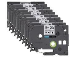Brother P-Touch Label Maker Tape, Black/White, Pack Of 10 Rolls