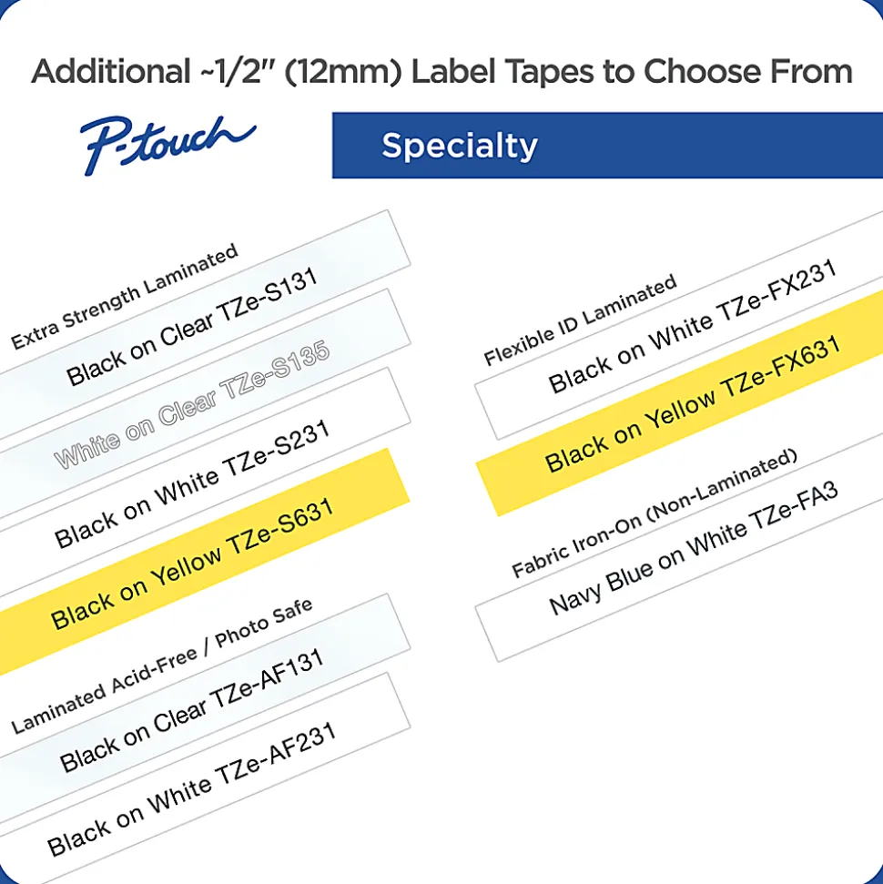 Brother P-Touch Label Maker Tape, Black/White, Pack Of 10 Rolls