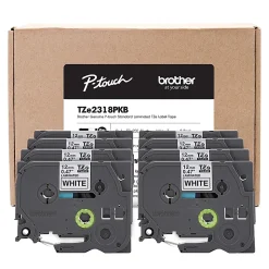 Brother P-Touch Label Maker Tape, Black/White, Pack Of 8 Rolls