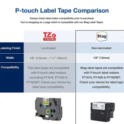 Brother P-touch Personal Connected Label Maker (PT-N25BT), Prints on P-touch Btag ~½” (12mm) Label Tapes