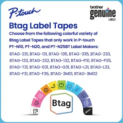 Brother P-touch Personal Desktop Label Maker (PT-N20), Prints on P-touch Btag ~½” (12mm) Label Tapes