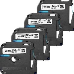 Brother P touch P touch Nonlaminated M Series Tape Cartridge  1/2" Width  Direct Thermal  White  Non laminated, Self adhesive  4 / Bundle