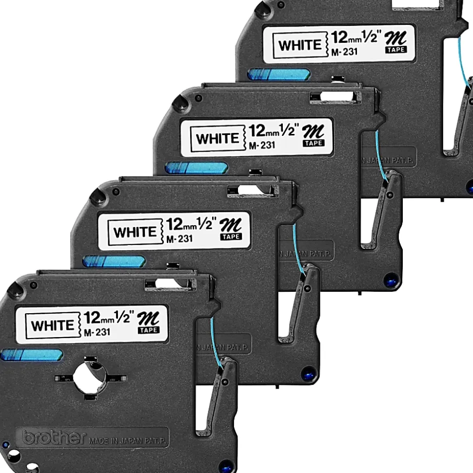 Brother P touch P touch Nonlaminated M Series Tape Cartridge 1/2" Width Direct Thermal White Non laminated, Self adhesive 4 / Bundle