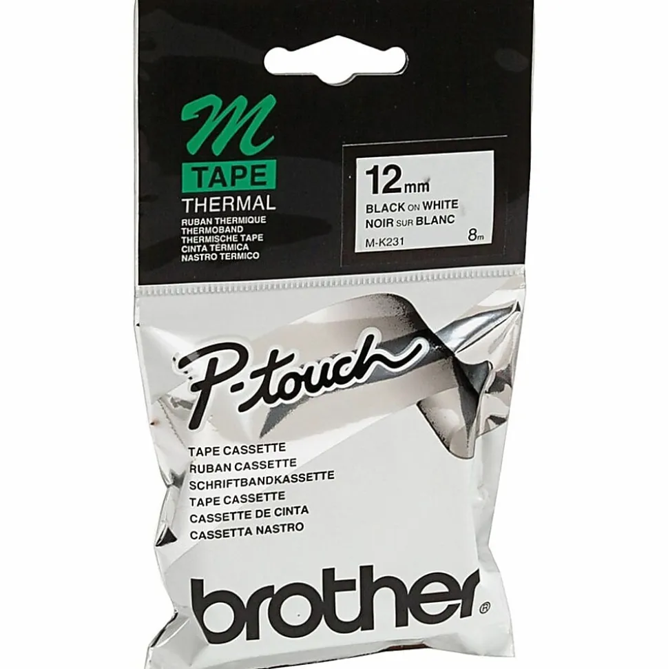 Brother P touch P touch Nonlaminated M Series Tape Cartridge 1/2" Width Direct Thermal White Non laminated, Self adhesive 4 / Bundle