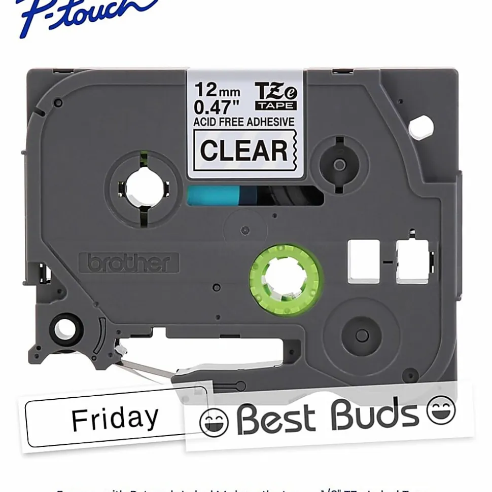 Brother P-touch TZeAF131, Acid-Free Laminated, ~1/2in (12mm) x 26.2ft (8m), Black on Clear Label Tape
