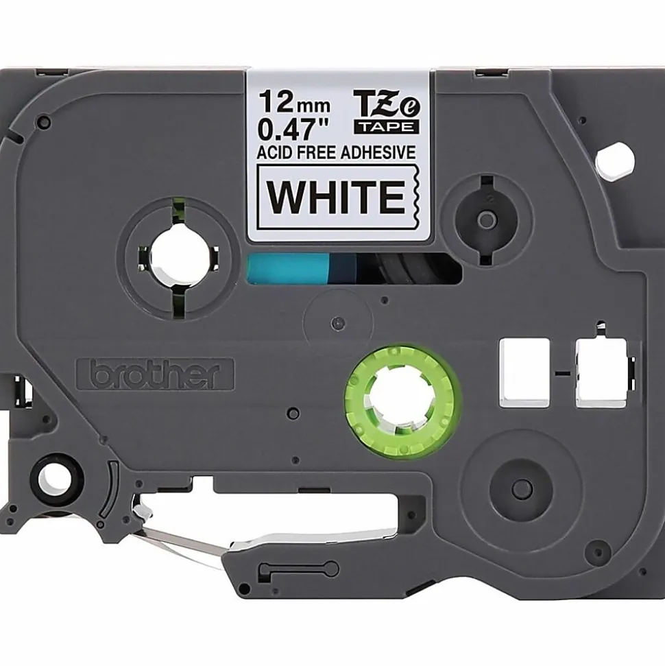 Brother P-touch TZeAF231, Acid-Free Laminated, ~1/2in (12mm) x 26.2ft (8m), Black on White Label Tape