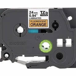 Brother P-Touch TZeB51, Laminated, ~1in x 16.4ft (24mm x 5m), Black on Fluorescent Orange Label Tape