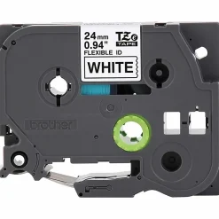 Brother P-touch TZeFX251G, Flexible ID Laminated, ~1in x 26.2ft (24mm x 8m), Black on White Label Tape
