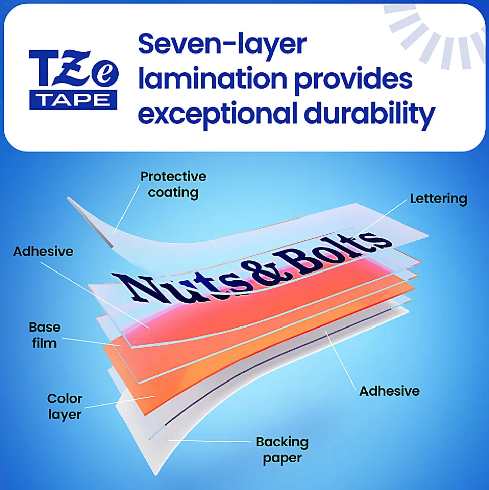 Brother P-touch TZeFX251G, Flexible ID Laminated, ~1in x 26.2ft (24mm x 8m), Black on White Label Tape
