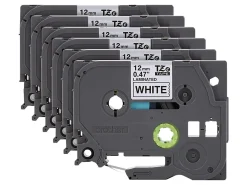 Brother P-Touch TZe-231 Label Tape, 1/2" x 26-1/4', White/Black, Pack Of 6 Rolls