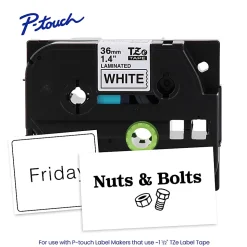 Brother P-Touch TZe261, Laminated, ~1-1/2in x 26.2ft (36mm x 8m), Black on White Label Tape