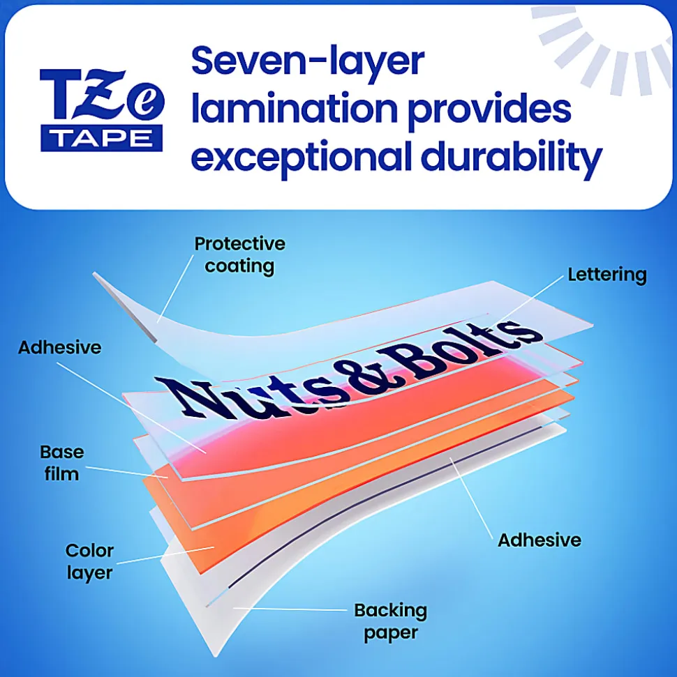 Brother P-touch TZe251, Laminated, ~1 in x 26.2 ft (24mm x 8m), Black on White Label Tape
