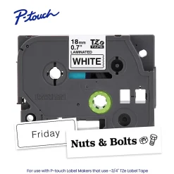 Brother P-touch TZe251, Laminated, ~1 in x 26.2 ft (24mm x 8m), Black on White Label Tape