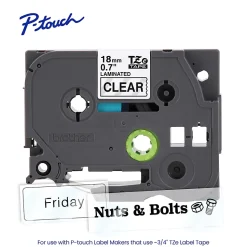 Brother P-Touch TZe355, Laminated, ~1in x 26.2ft (24mm x 8m), White on Black Label Tape