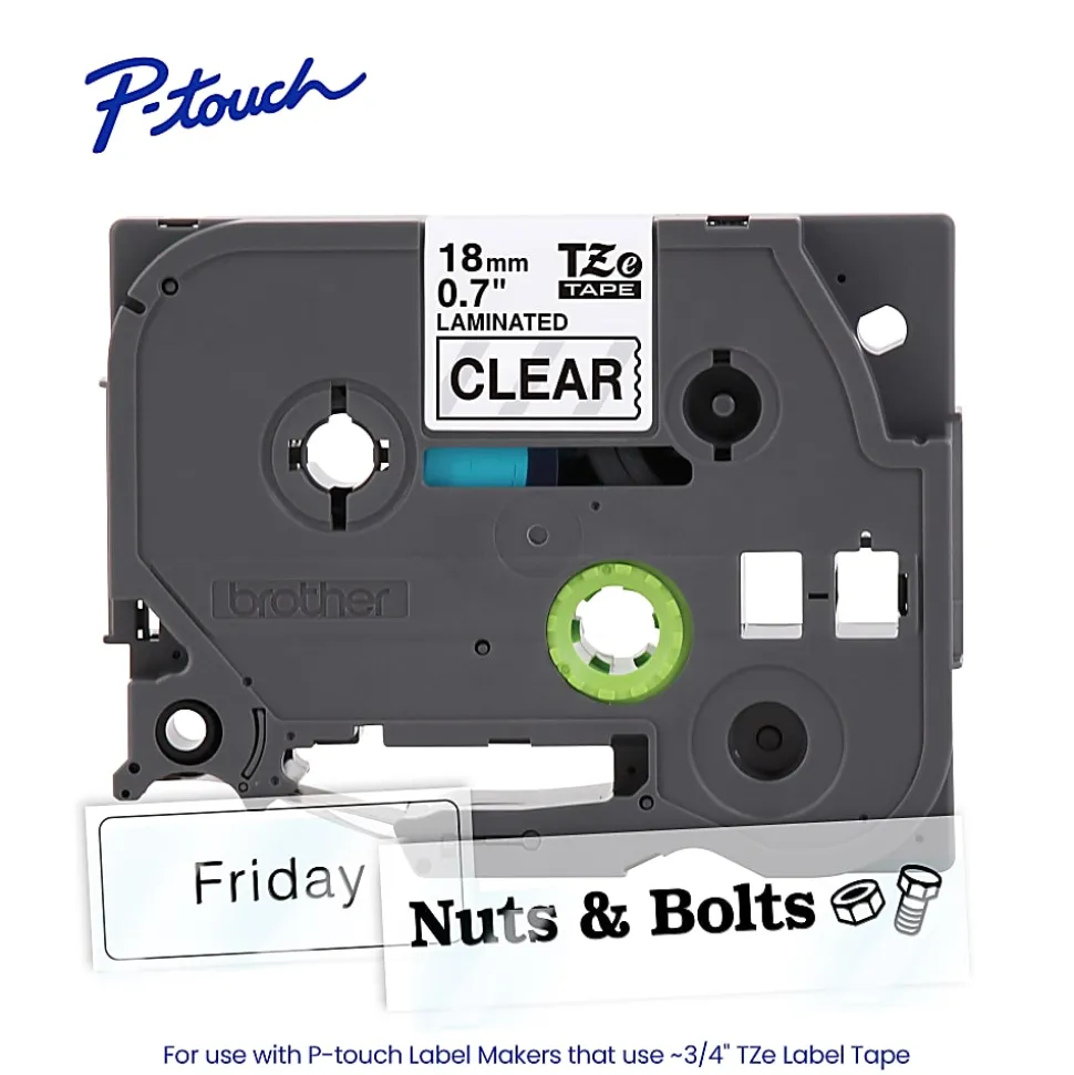 Brother P-Touch TZe355, Laminated, ~1in x 26.2ft (24mm x 8m), White on Black Label Tape