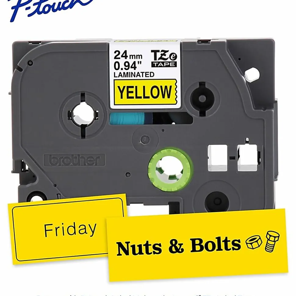 Brother P-touch TZe651, Laminated, 1" x 26.2 ft (24mm x 8m), Black on Yellow Label Tape