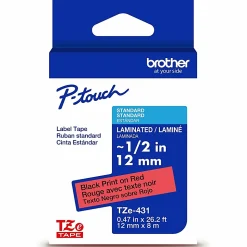 Brother P-touch TZe232, Laminated, 1/2" x 26.2 ft (12mm x 8m), Red on White Label Tape