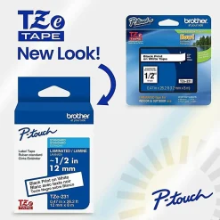 Brother P-touch TZe315, Laminated, ~1/4 in (6mm) x 26.2 ft (8m), White on Black Label Tape