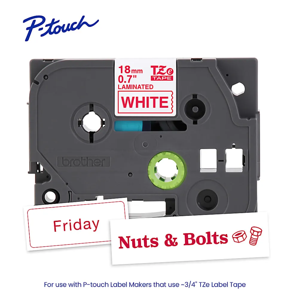 Brother P-touch TZe242, Laminated, 3/4" x 26.2 ft (18mm x 8m), Red on White Label Tape