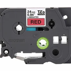 Brother P-touch TZe451, Laminated, ~1" x 26.2 ft (24mm x 8m), Black on Red Label Tape