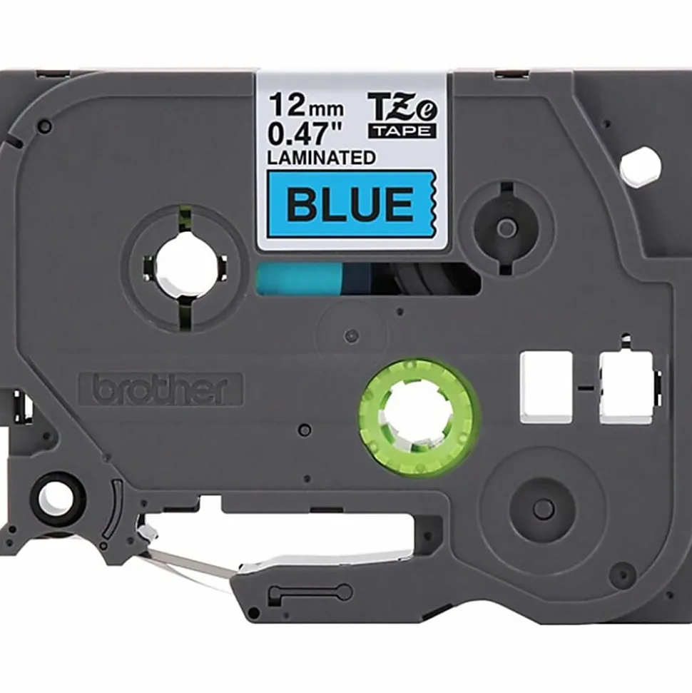 Brother P-Touch TZe531, Laminated, ~1/2in x 26.2ft (12mm x 8m), Black on Blue Label Tape