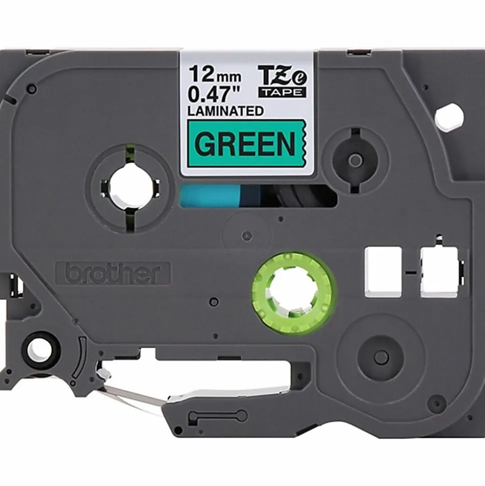 Brother P-Touch TZe731, Laminated, ~1/2in x 26.2ft (12mm x 8m), Black on Green Label Tape