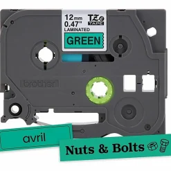 Brother P-Touch TZe731, Laminated, ~1/2in x 26.2ft (12mm x 8m), Black on Green Label Tape