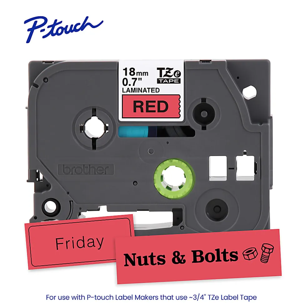 Brother P-Touch TZe441, Laminated, ~3/4in x 26.2ft (18mm x 8m), Black on Red Label Tape