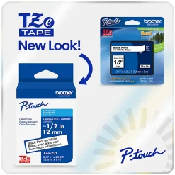 Brother P-touch TZeM31, Premium Matte Laminated, ~1/2in x 26.2ft (12mmx 8m), Black on Clear Label Tape