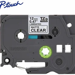 Brother P-touch TZeM31, Premium Matte Laminated, ~1/2in x 26.2ft (12mmx 8m), Black on Clear Label Tape
