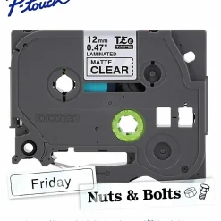 Brother P-touch TZeM31, Premium Matte Laminated, ~1/2in x 26.2ft (12mmx 8m), Black on Clear Label Tape